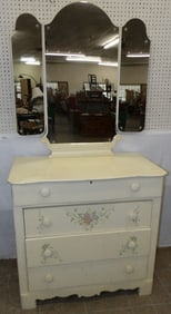 Paint Decorated Dresser With Mirror By Lexington
