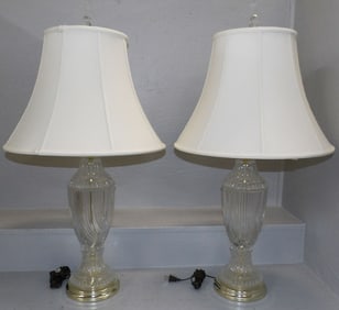 Pair Crystal Urn Lamps