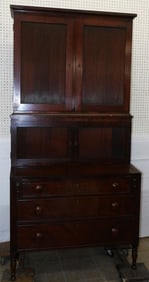 Mahogany Two Part Secretary With Reeded Door Panels