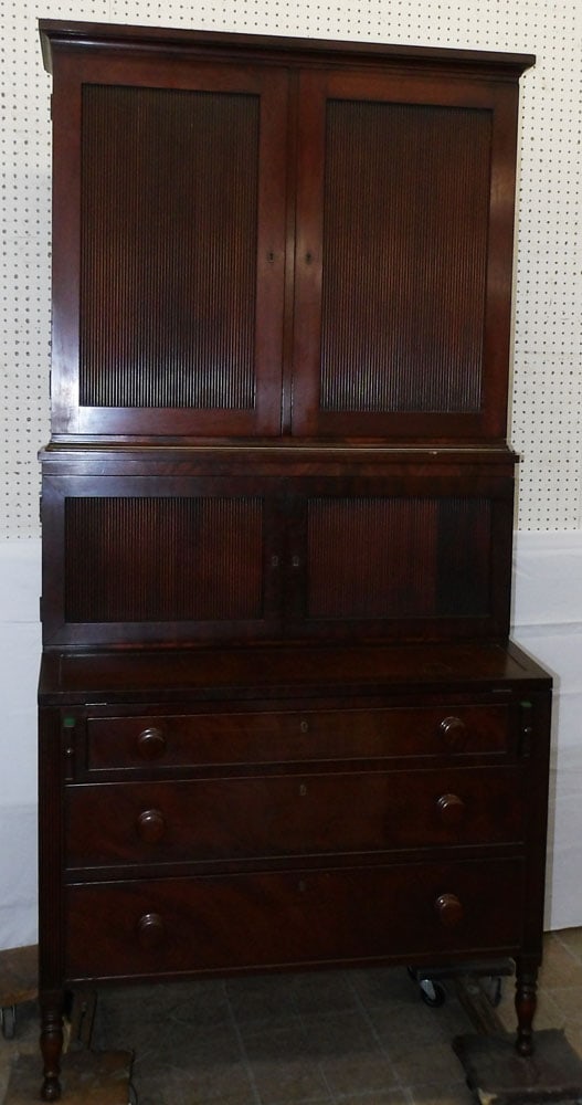 Mahogany Two Part Secretary With Reeded Door Panels (1 of 7)