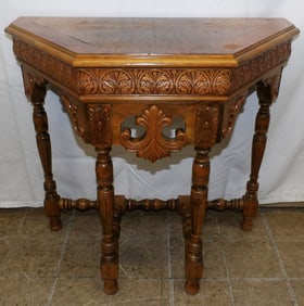 Antique Carved Walnut Banded Top Console