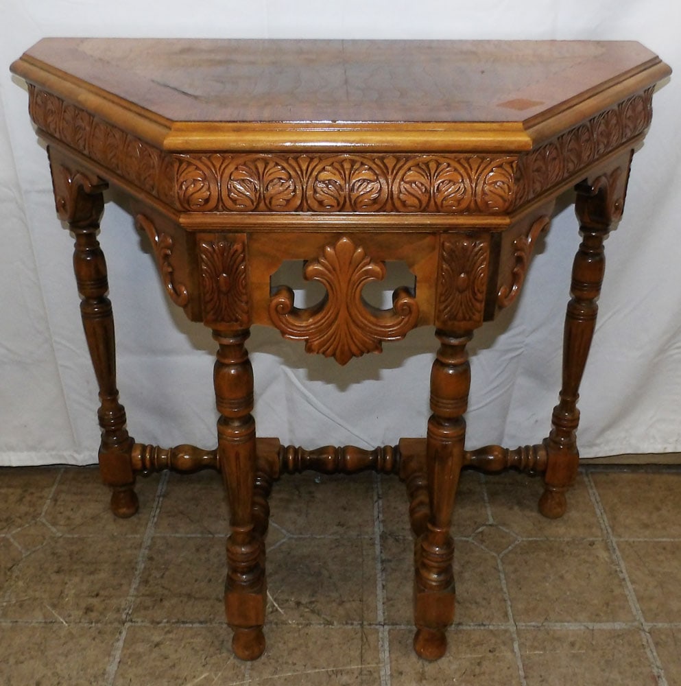 Antique Carved Walnut Banded Top Console (1 of 5)