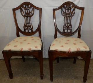 Pair Carved Mahogany Shield Back Side Chairs