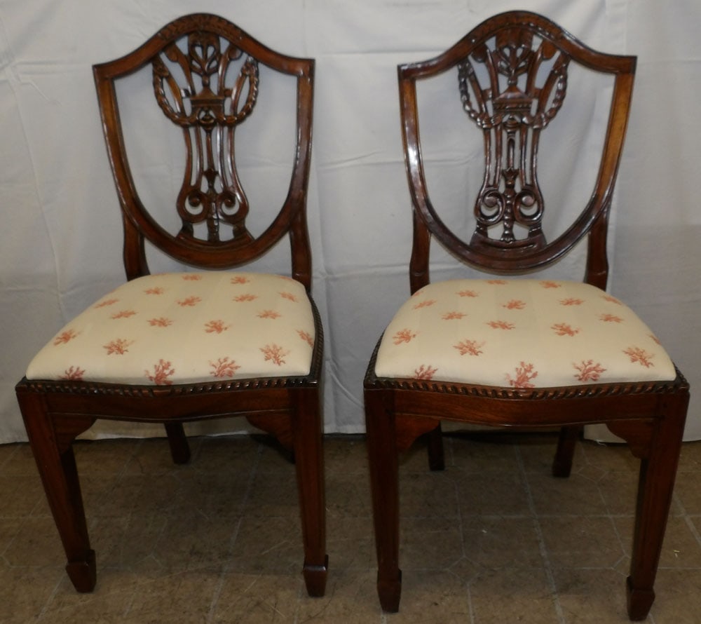 Pair Carved Mahogany Shield Back Side Chairs (1 of 5)