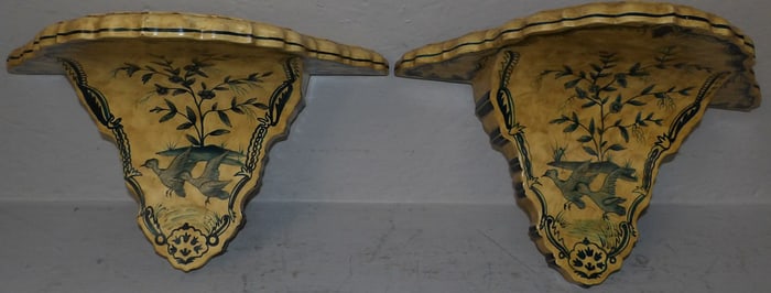 Pair of Painted Resin Wall Brackets with Bird Motif