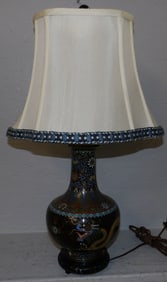 Oriental Cloisonne Vase Made Into Lamp with Dragon Motif