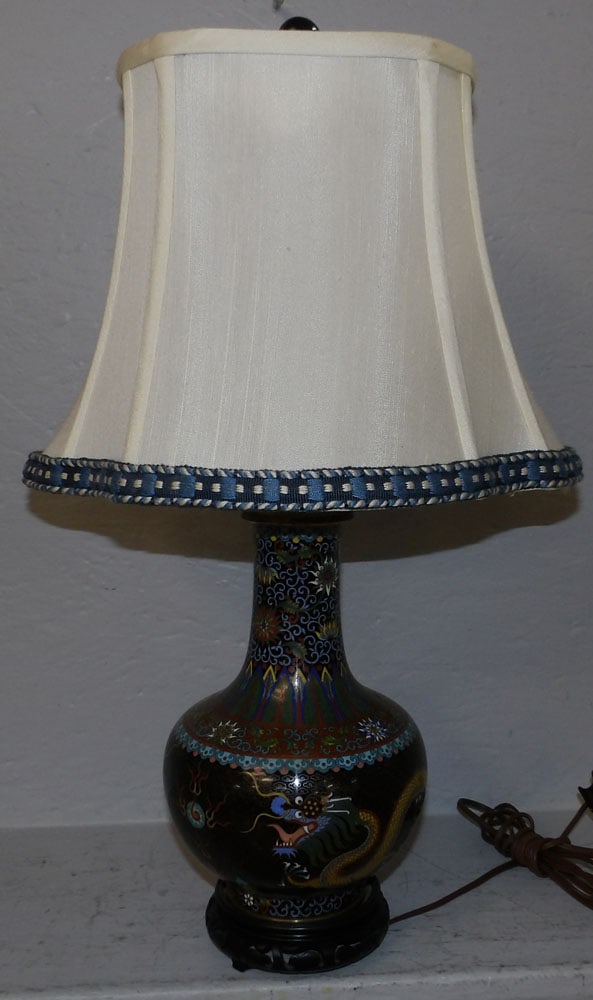Oriental Cloisonne Vase Made Into Lamp with Dragon Motif (1 of 5)