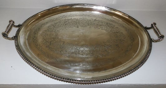 Large Oval Antique Silverplated Serving Tray