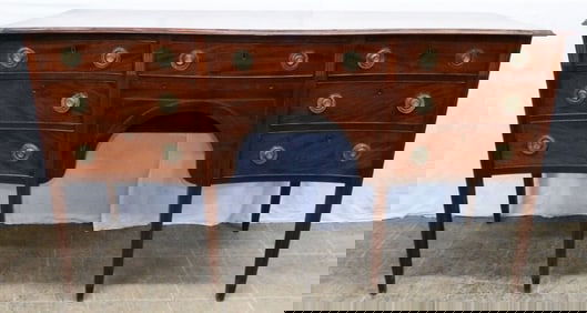 19th Century Mahogany Inlaid Serpentine Front Sideboard with Cellarette Drawer