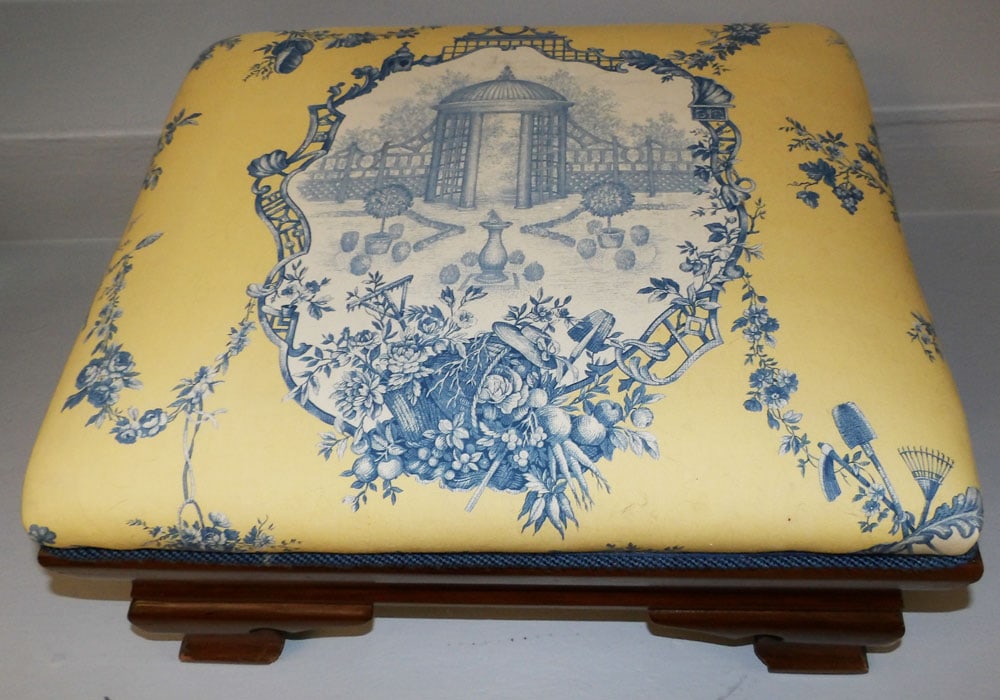 Upholstered Top Walnut Ottoman (1 of 3)