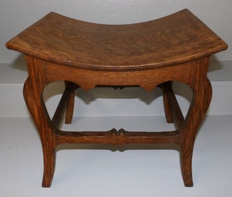 Antique Tiger Oak Curule Form Bench