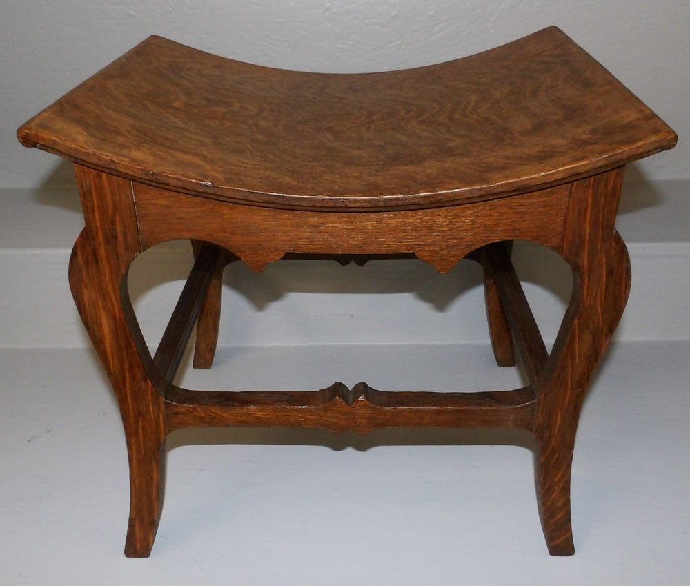 Antique Tiger Oak Curule Form Bench (1 of 3)