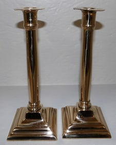 Pair of 19th Century Brass Square Base Candlesticks