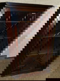 19th Century Hanging Mahogany Glass Door Corner Cabinet, One Glass Pane Missing