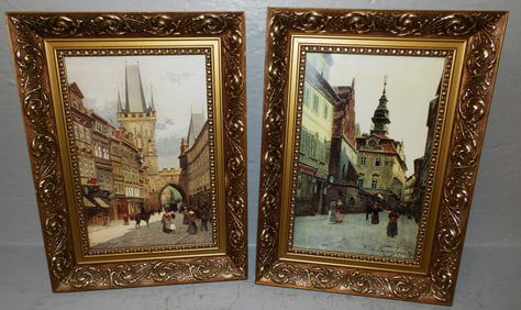 Pair of German Prints in Ornate Gilded Frames