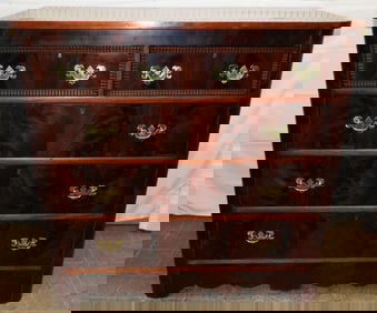 19th Century Crotch Mahogany Two Over Three Drawer Chest