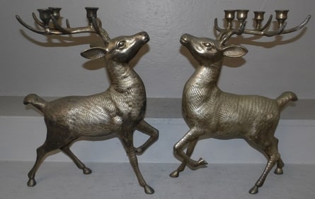 Pair of Silver Plated Deer Form Candelabras