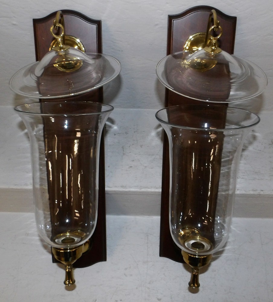 Pair of Mahogany & Brass Bell Jar Form Wall Sconces (1 of 3)