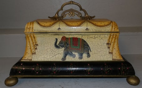 Painted Tole & Brass Box with Elephant Motif
