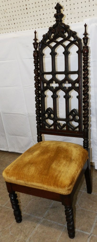 Carved Walnut Victorian Gothic Slipper Chair (1 of 4)