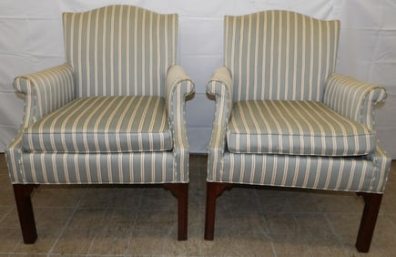 Pair of Mahogany & Upholstered Arm Chairs by Hickory Chair