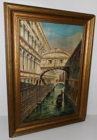 Antique Oil on Canvas Venetian Scene with Provenance on Back