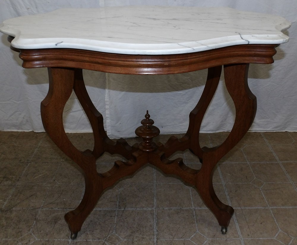 Antique Walnut & Marble Top Victorian Center Table (1 of 4)