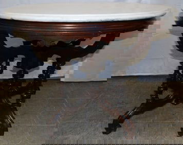 Antique Oval Walnut & Marble Top Victorian Center Table