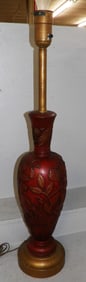 Large Ornate Two Tone Cinnabar Style High Relief Lamp by Rembrandt