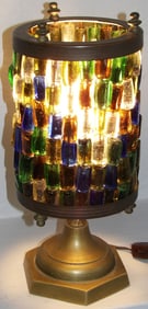 Mid Century Cast Brass Hebron Glass Beaded Shade Lamp