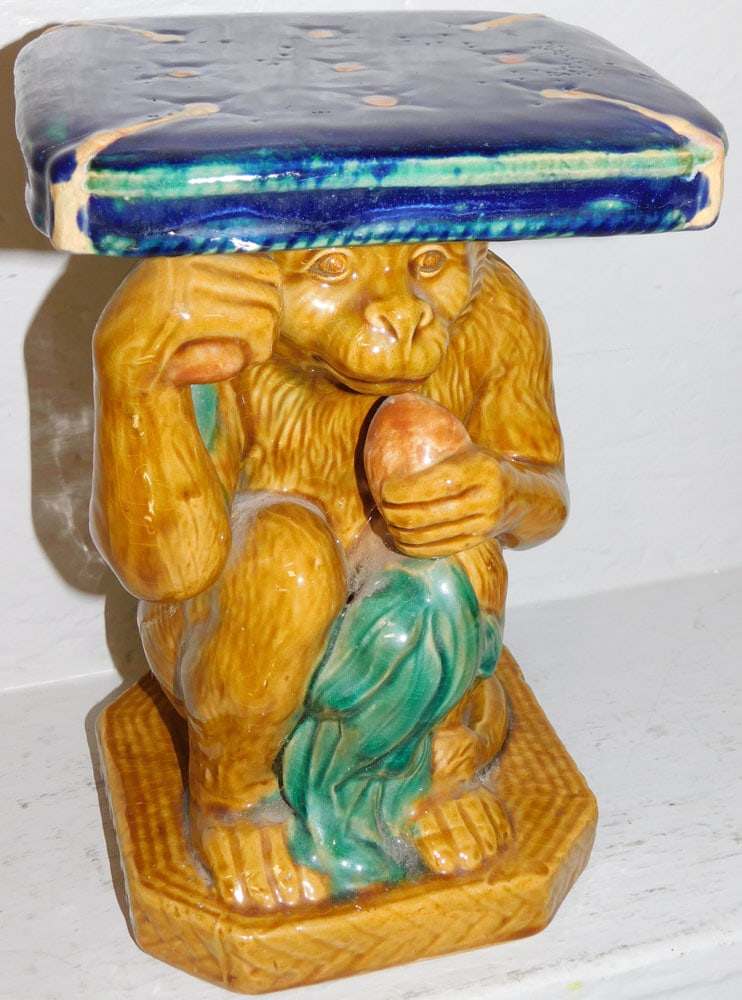 Mid Century Majolica Figural Monkey Pedestal Stand (1 of 6)