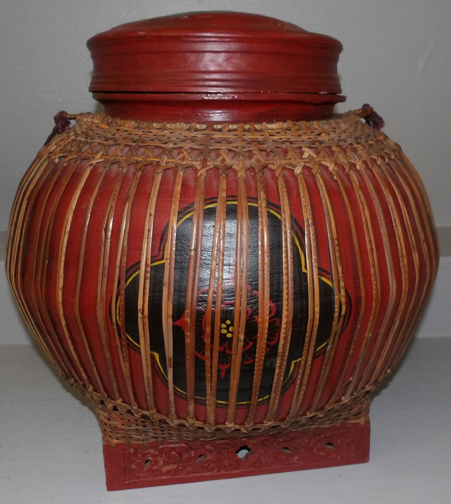 Painted Rattan Oriental Basket with Lid (1 of 5)