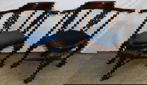 Pair of Carved Mahogany Corner Chairs with Ball & Claw Feet