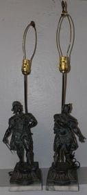 Pair of Painted Metal Figural Lamps with Marble Base