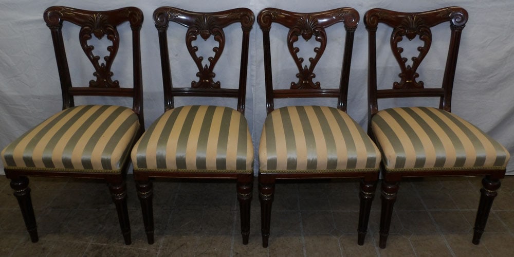 Set of Four Antique English Mahogany Dining Chairs Labeled Rouch & Sons London (1 of 9)