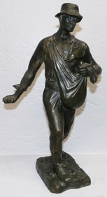 Bronze Sculpture of a Sower Artist Signed Fec Beck, One Arm has Hairline