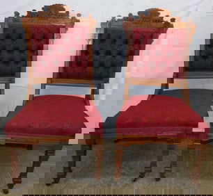 Pair of Carved Walnut Eastlake Victorian Side Chairs