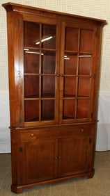 Bench Made Walnut Sixteen Pane Glass Door One Drawer Corner Cabinet