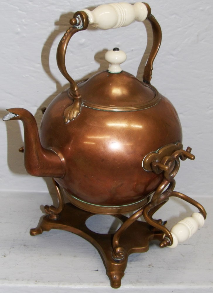 Antique English Copper Kettle on Dolphin Base Stand by Benetfink & Co. Cheapside London (1 of 9)