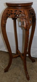 Carved Teak Wood Oriental Plant Stand with Marble Top