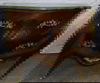 Burled & Walnut French Two Drawer Commode with Brass Ormolu