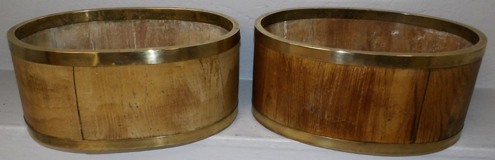 Pair of Bleached Oak & Brass Bound Jardinieres (1 of 4)