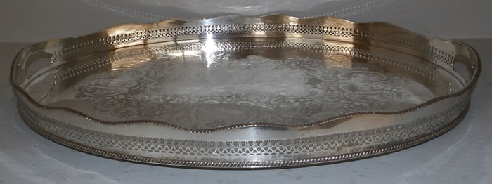 Antique Sheffield Oval Gallery Serving Tray by Israel Freeman & Sons