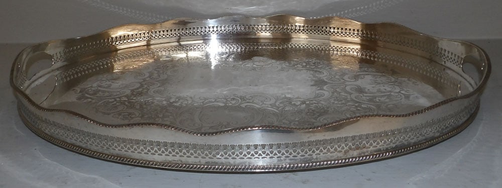 Antique Sheffield Oval Gallery Serving Tray by Israel Freeman & Sons (1 of 5)