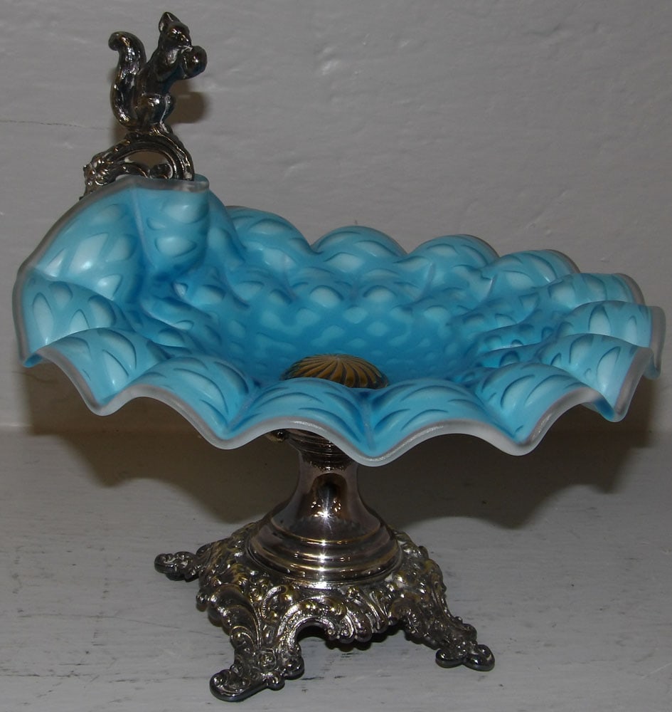 Antique Satin Glass & Silver Plated Victorian Figural Compote (1 of 4)