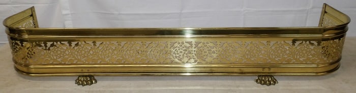 Brass Open Work Fireplace Fender with Paw Feet