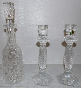 Pair of Waterford Crystal Candlesticks & Decanter