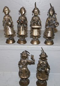 Six Silver on Copper Middle Eastern Figurines
