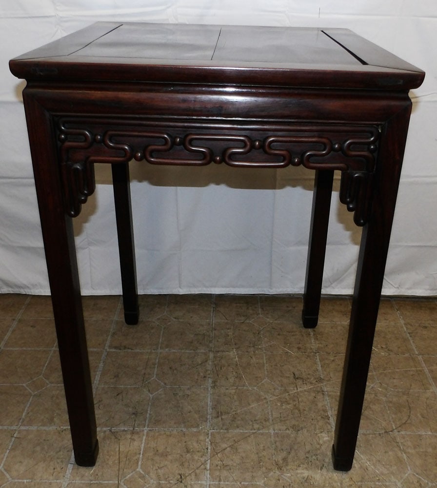 Antique Chinese Rosewood Stand: Antique Chinese Rosewood Stand . 34" H 24 1/2" Dia. ALL DESCRIPTIONS AND ANY CONDITION STATEMENT GIVEN BY LANGSTON AUCTION GALLERY ARE STRICTLY OPINIONS AND LANGSTON'S SHALL HAVE NO RESPONSIBILITY FOR