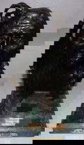 Bronze Native American Bust on Square Marble Base Labeled C. N. Russell